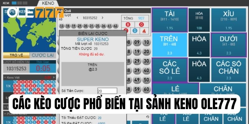 Các kèo cược xổ số Keno được nhiều người yêu thích tại Ole777